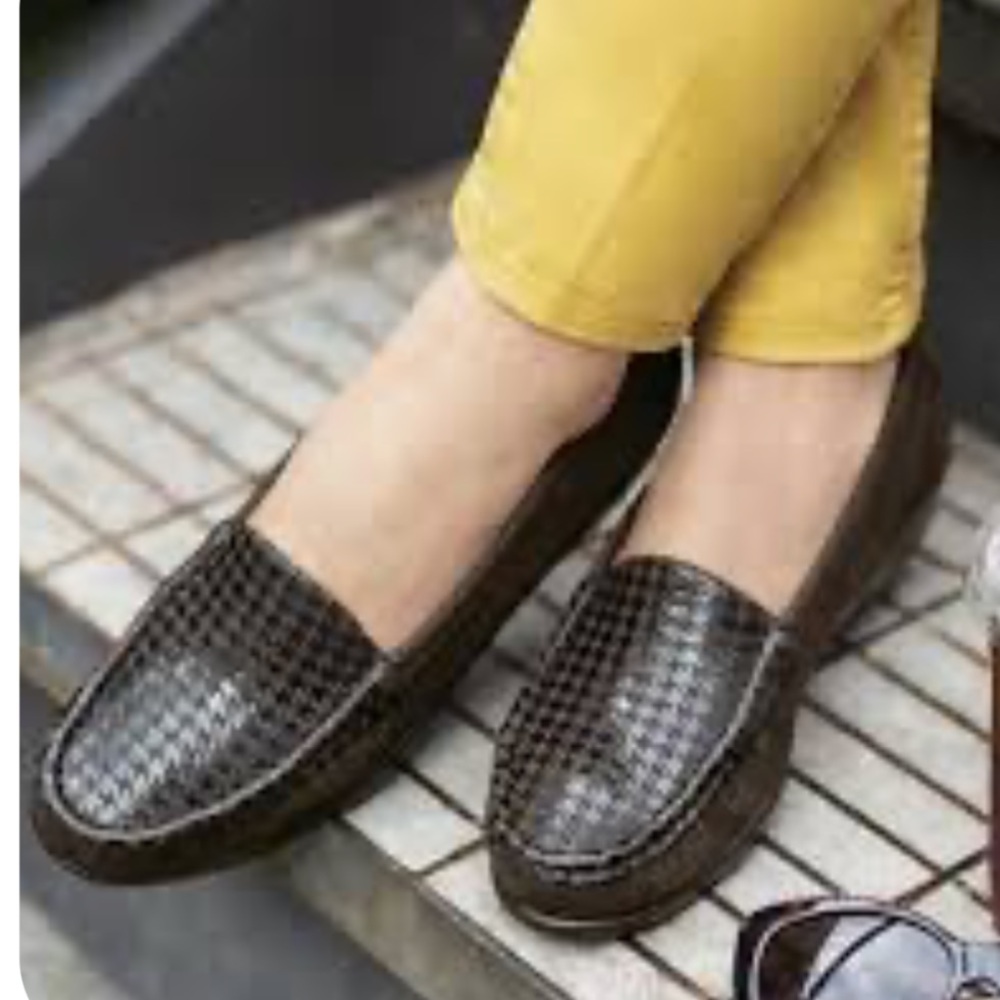 SAS Simplify Brown Tetris Nubuck Leather Loafers Women's 9.5 Houndstooth Flats